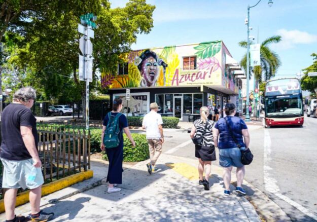 Daytime street scene on Calle Ocho, Little Havana, Miami.