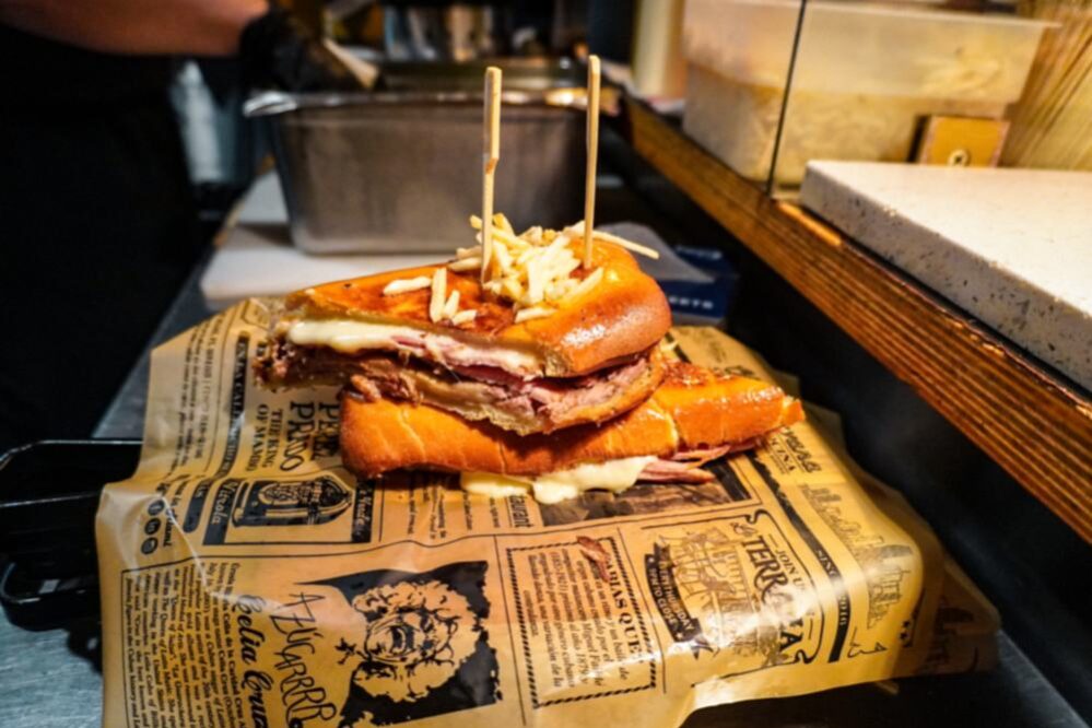 Cross-section of a classic Cuban sandwich, Miami style.